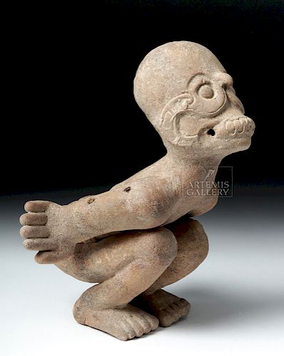 Important Veracruz Pottery Squatting Skeletal God