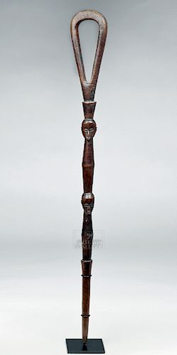 Early 20th C. African Luba Wooden Multi-Headed Staff