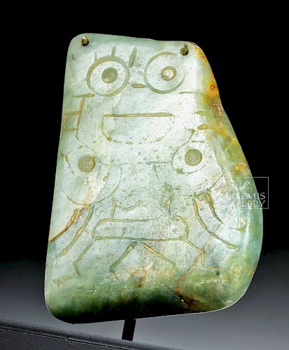 Maya Green Jadeite Pendant of Owl