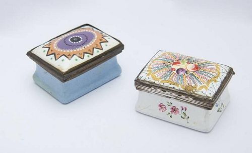 TWO SOUTH STAFFORDSHIRE ENAMEL RECTANGULAR SNUFF BOXES