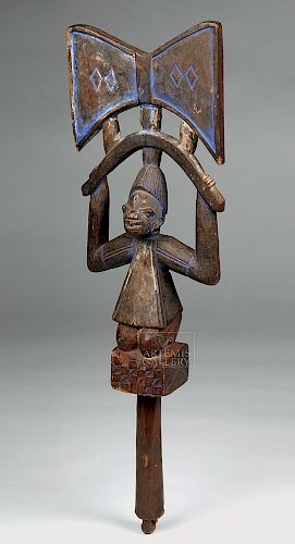 20th C. Yoruba Wooden Shango w/ Blue Pigment