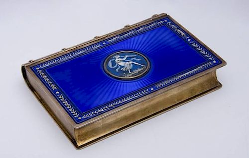 CONTINENTAL SILVER-GILT AND ENAMEL TRAVELING DESK SET, PROBABLY SWISS