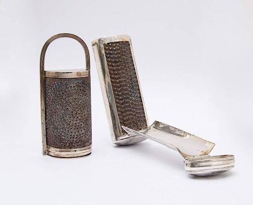 GEORGE IV CRESTED SILVER NUTMEG GRATER AND LATER GRATER