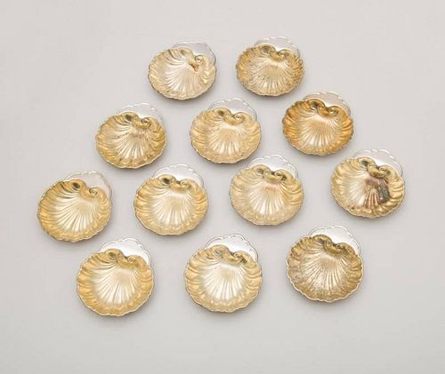 SET OF TWLEVE GORHAM SILVER SHELL-FORM INDIVIDUAL NUT DISHES