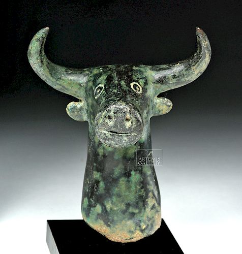 Greek Archaic Bronze Bull Head Attachment