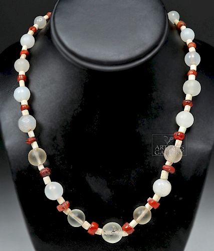 Roman White Agate, Carnelian, & Shell Necklace