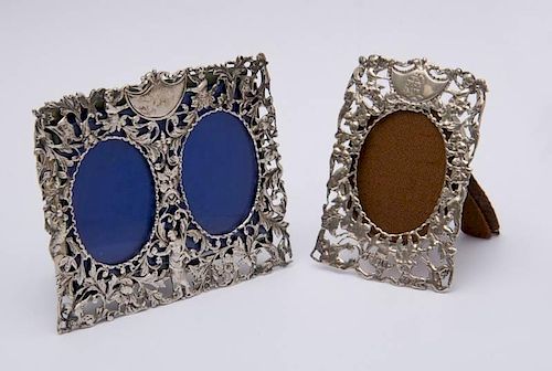 TWO ENGLISH SILVER FILIGREE SMALL PICTURE FRAMES