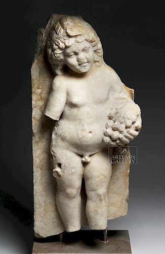 Roman Marble Sarcophagus - Erote & Grapes
