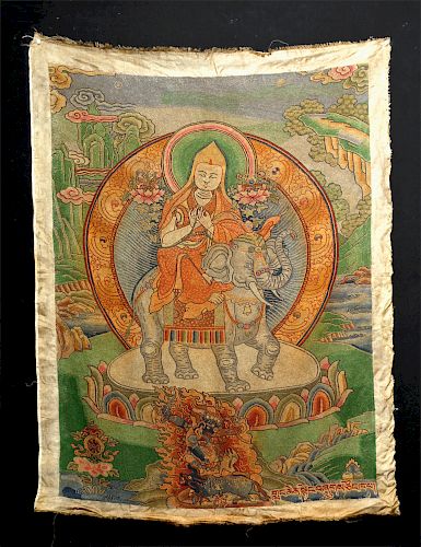 19th C. Tibetan Tsongkhapa / Elephant Thangka