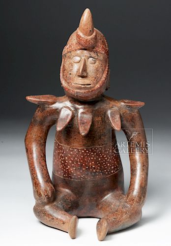 Colima Seated Shaman Figure - Scalloped Collar & Horn