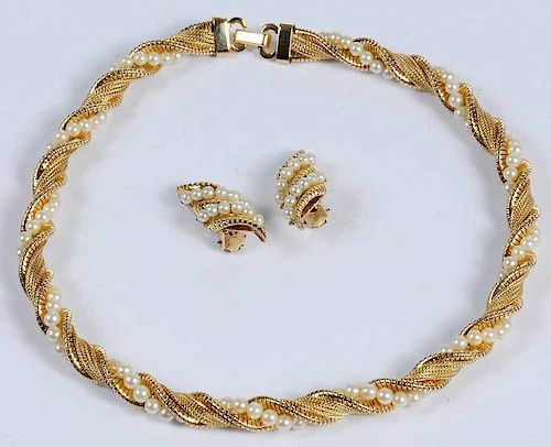 14kt. Pearl Necklace & Earrings