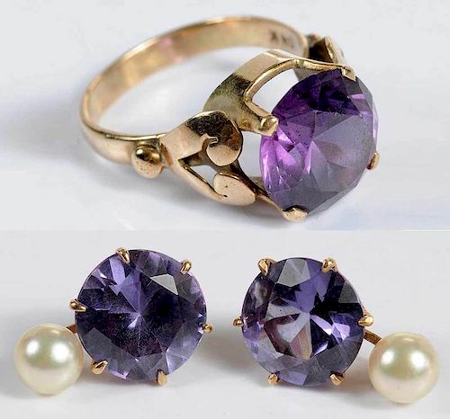 14kt. Synthetic Sapphire Ring and Earrings