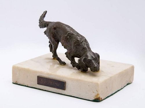 AFTER PIERRE-JULE MÊNE (1810-1879): BRONZE FIGURE OF A HOUND ON THE SCENT