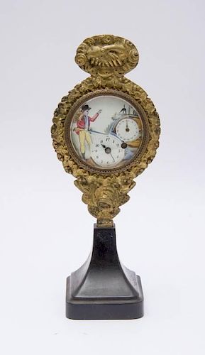 FRENCH GILT-METAL AND BLACK MARBLE CLOCK WITH ENAMEL FACE