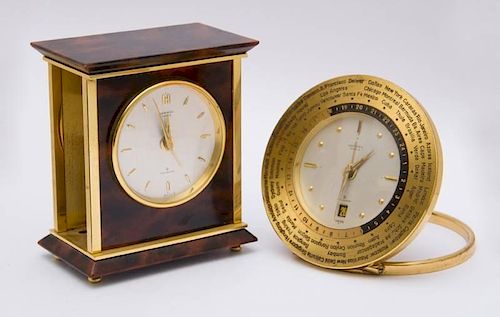 TWO SWISS TRAVEL CLOCKS RETAILED BY HERMES, PARIS