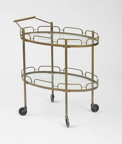 FRENCH BRONZE AND GLASS TWO-TIERED DRINK TROLLEY