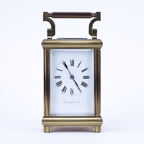 Antique Palmer Bachelder & Co, Boston Gilt Brass Carriage Clock. Maker's mark inscribed to dial, Ro