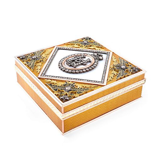 Very Fine Russian Faberge 56 Yellow Gold (14 Karat), Rose Cut Diamond, Yellow and Opalescent White 