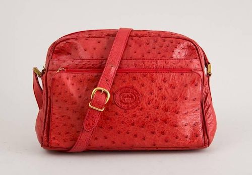 GUCCI OSTRICH PATTERNED RED LEATHER HANDBAG