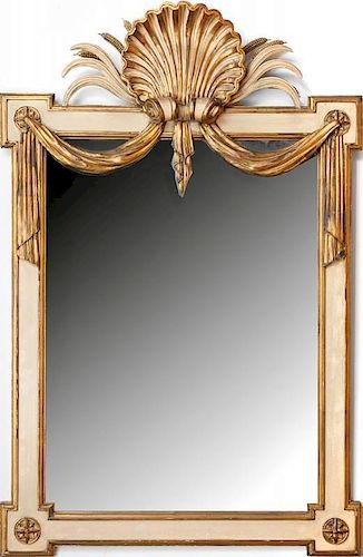 Louis XVI Style Carved, Painted and Parcel-Gilt Mirror, After a Model by Maison Jansen