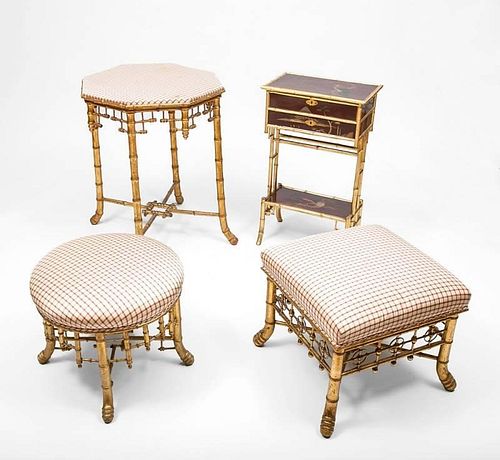 Group of Four Napoleon III Style Gilt-Bamboo Pieces