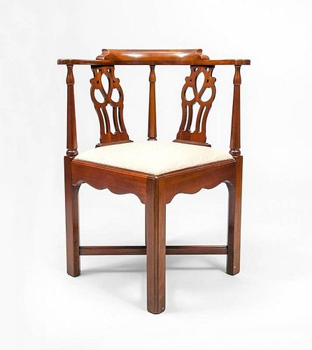 George III Style Carved Mahogany Corner Chair
