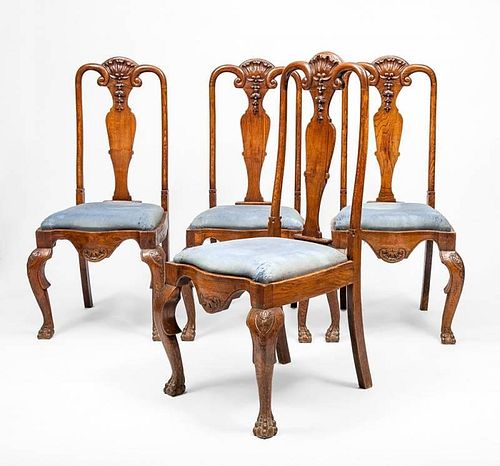 Set of Four Dutch Rococo Style Carved Oak Side Chairs