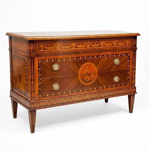 Italian Neoclassical Style Walnut Marquetry Chest of Drawers, 20th Century