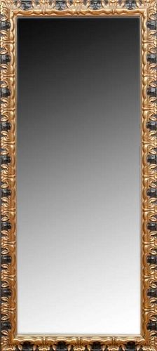 Baroque Style Leaf-Carved Black-Painted and Parcel-Gilt Pier Mirror