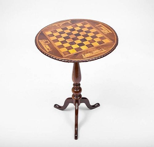 Victorian Inlaid Walnut Tilt, Checkered-Top Tripod Table