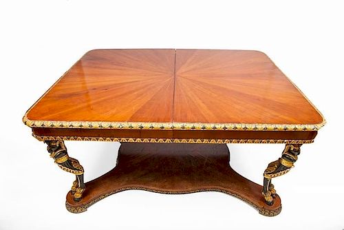 Russian Neoclassical Style Mahogany and Parcel-Gilt Extension Dining Table