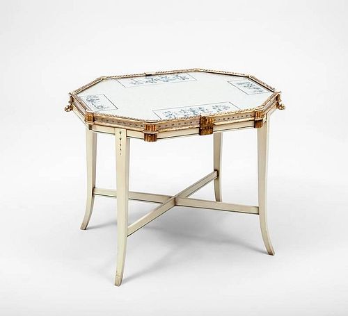 Neoclassical Style Carved and Painted Octagonal Tray-Top Table