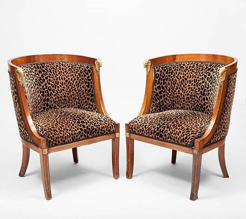Pair of Empire Style Mahogany Tub Chairs, 20th Century