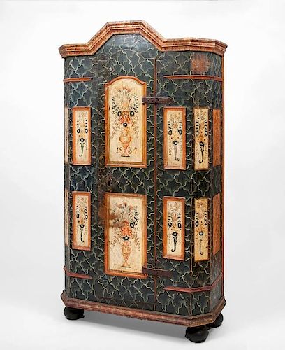 Northern European Floral Painted and Marbleized Pine Single-Door Armoire
