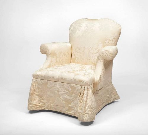 White Damask Tufted Upholstered Armchair