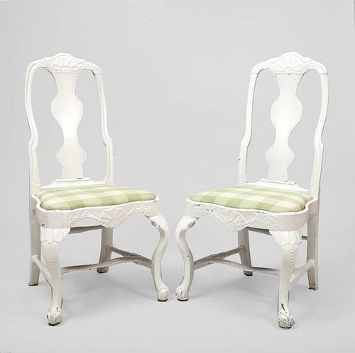 Pair of Swedish Rococo White-Painted Side Chairs