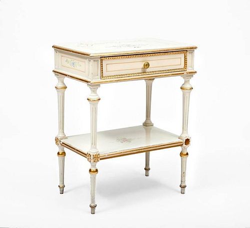 Louis XVI Style Painted and Parcel-Gilt Single-Drawer Night Stand