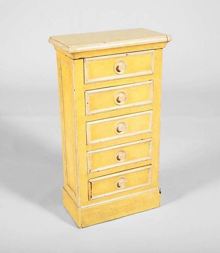 Yellow and White Painted Diminutive Chest of Drawers