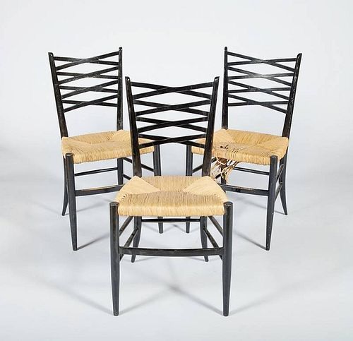 Set of Three Black Painted Side Chairs