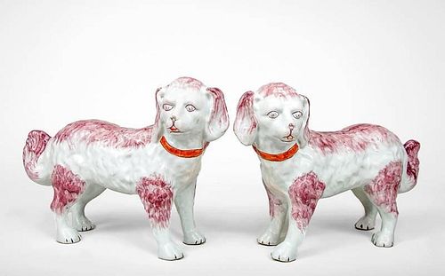 Pair of Staffordshire Figures of Spotted Spaniels, 20th Century