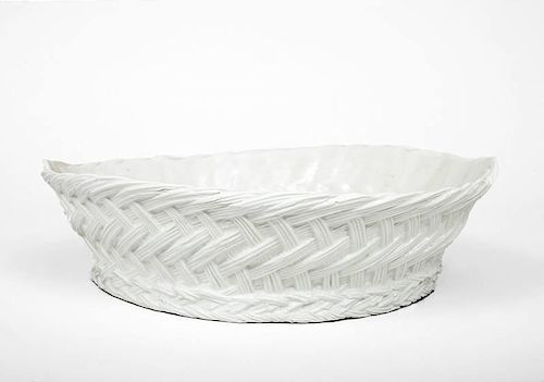 Italian White-Glazed Majolica Shallow Basket, Retailed by Tiffany & Co.