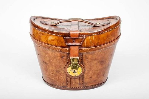 English Brass-Mounted Stitched Leather Hat Box
