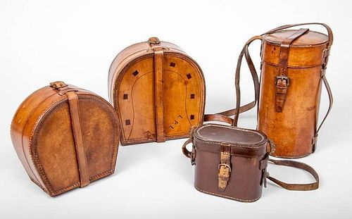 Group of Four English Stitched Leather Boxes