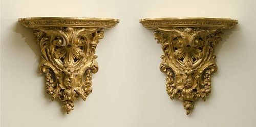 Pair of Louis XV Style Carved Giltwood Wall Brackets