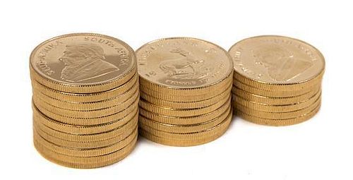 A Collection of South African Krugerrand Gold Coins, comprising 25 one ounce Krugerrand coins dated 1978.