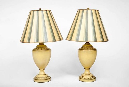 Pair of Neoclassical Style Cream-Painted Urn-Form Table Lamps