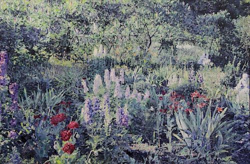 NICHOLS, William. Oil on Canvas. Flower Garden.