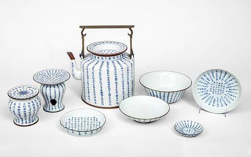Assorted Group of Eight Chinese Blue and White Porcelain Table Articles
