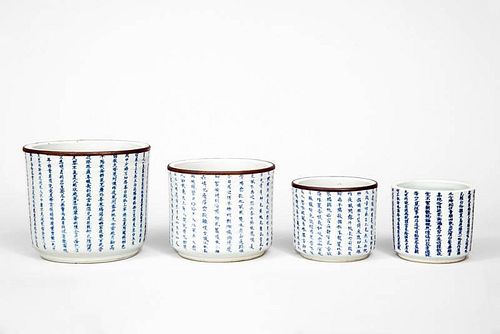 Set of Three Chinese Blue and White Porcelain Graduating Jardinières