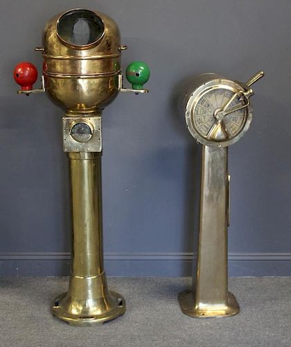 Antique Brass Ships Binnacle Together with a Brass